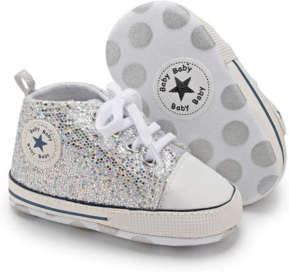 KIDSUN Unisex High Top Sneakers for Infants - Soft, Anti-Slip Canvas Denim First Walkers for Little Feet