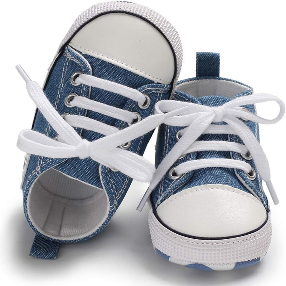KIDSUN Unisex High Top Sneakers for Infants - Soft, Anti-Slip Canvas Denim First Walkers for Little Feet