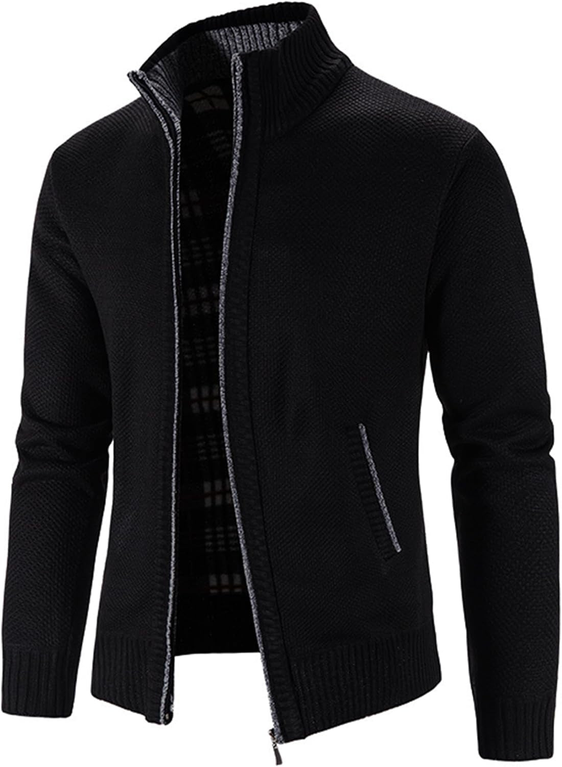 Xinyangni Men's Slim Fit Thick Knitted Cardigan with Full Zip and Pockets