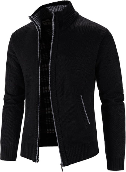 Xinyangni Men's Slim Fit Thick Knitted Cardigan with Full Zip and Pockets