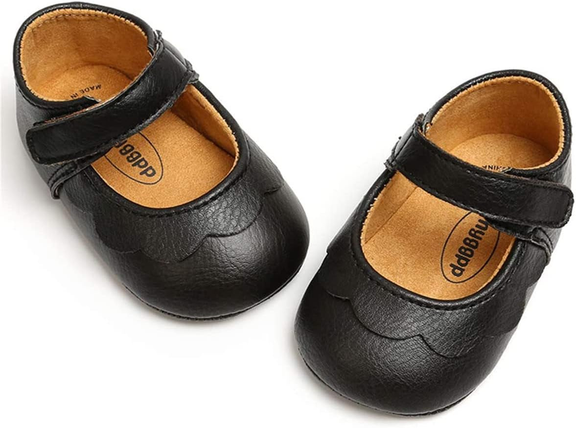 LAFEGEN Adorable Infant Girls' Mary Jane Flats with Bow Knot - Non-Slip Soft Sole PU Leather First Walker Dress Shoes