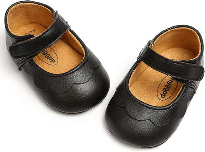 LAFEGEN Adorable Infant Girls' Mary Jane Flats with Bow Knot - Non-Slip Soft Sole PU Leather First Walker Dress Shoes