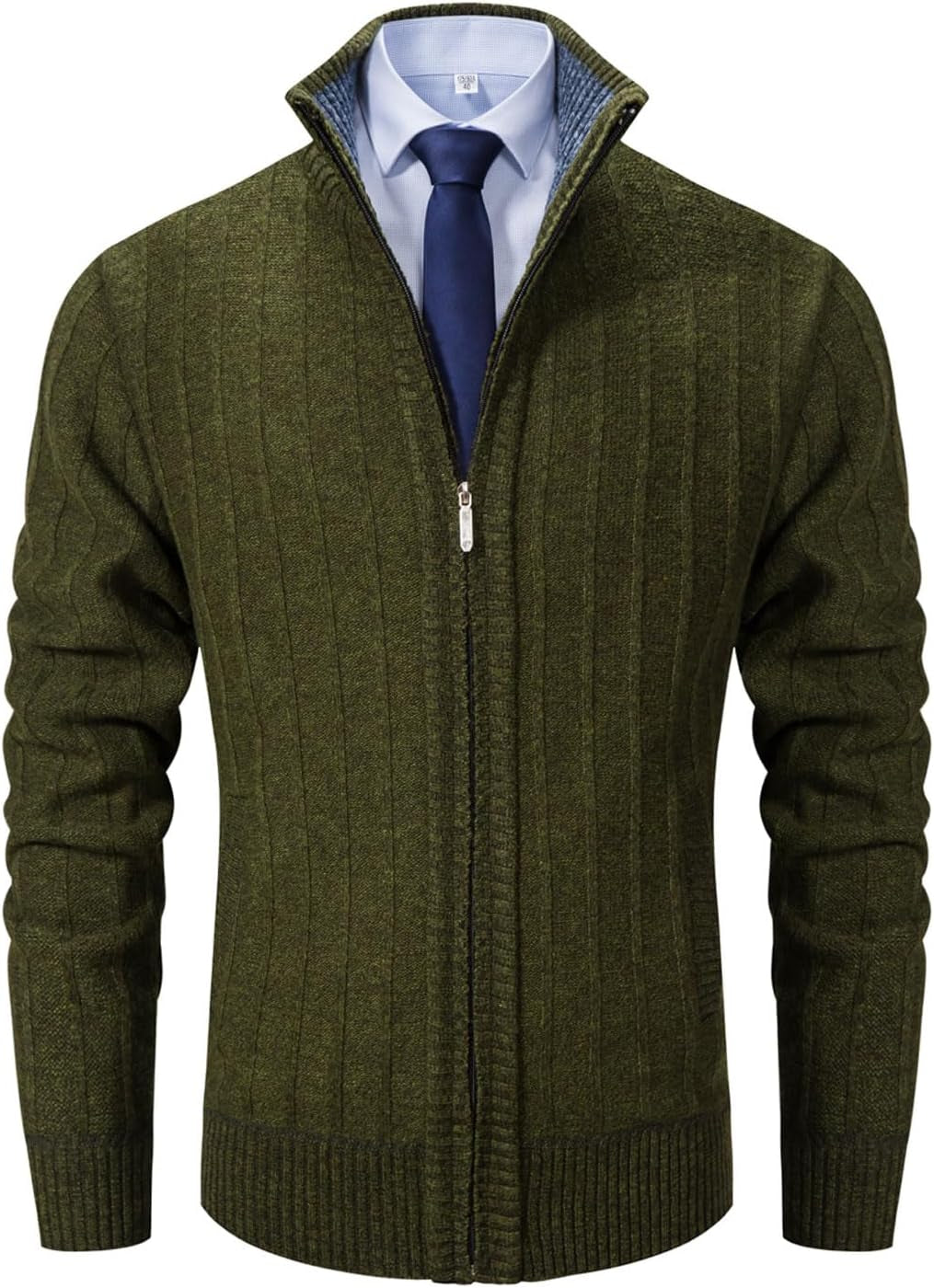Xinyangni Men's Slim Fit Thick Knitted Cardigan with Full Zip and Pockets