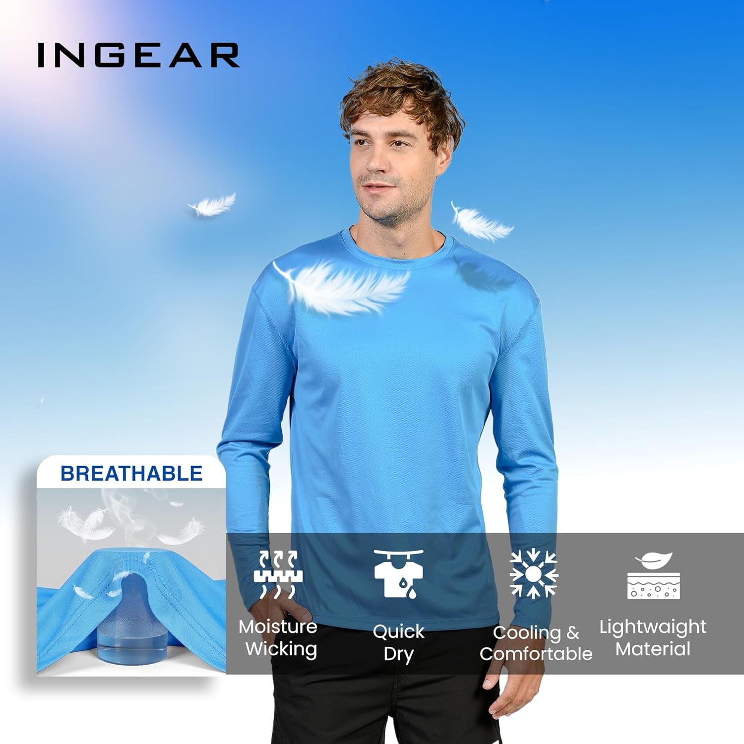 INGEAR Men's Long Sleeve Swim Shirts with UPF 50+ Sun Protection and Rash Guard Features