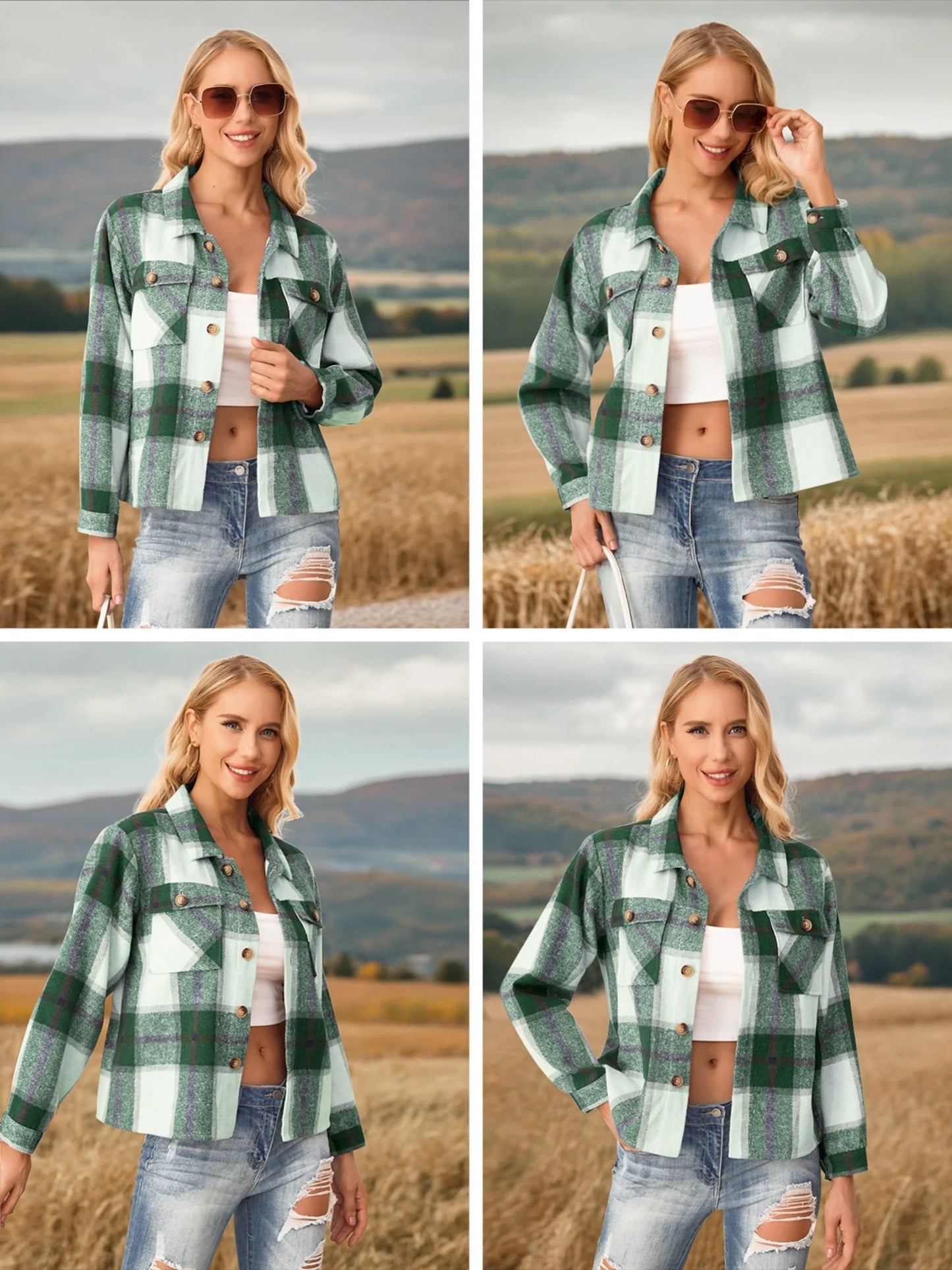 Women's Plaid Flannel Shacket - Long Sleeve Button-Down Jacket for Trendy Fall Outfits