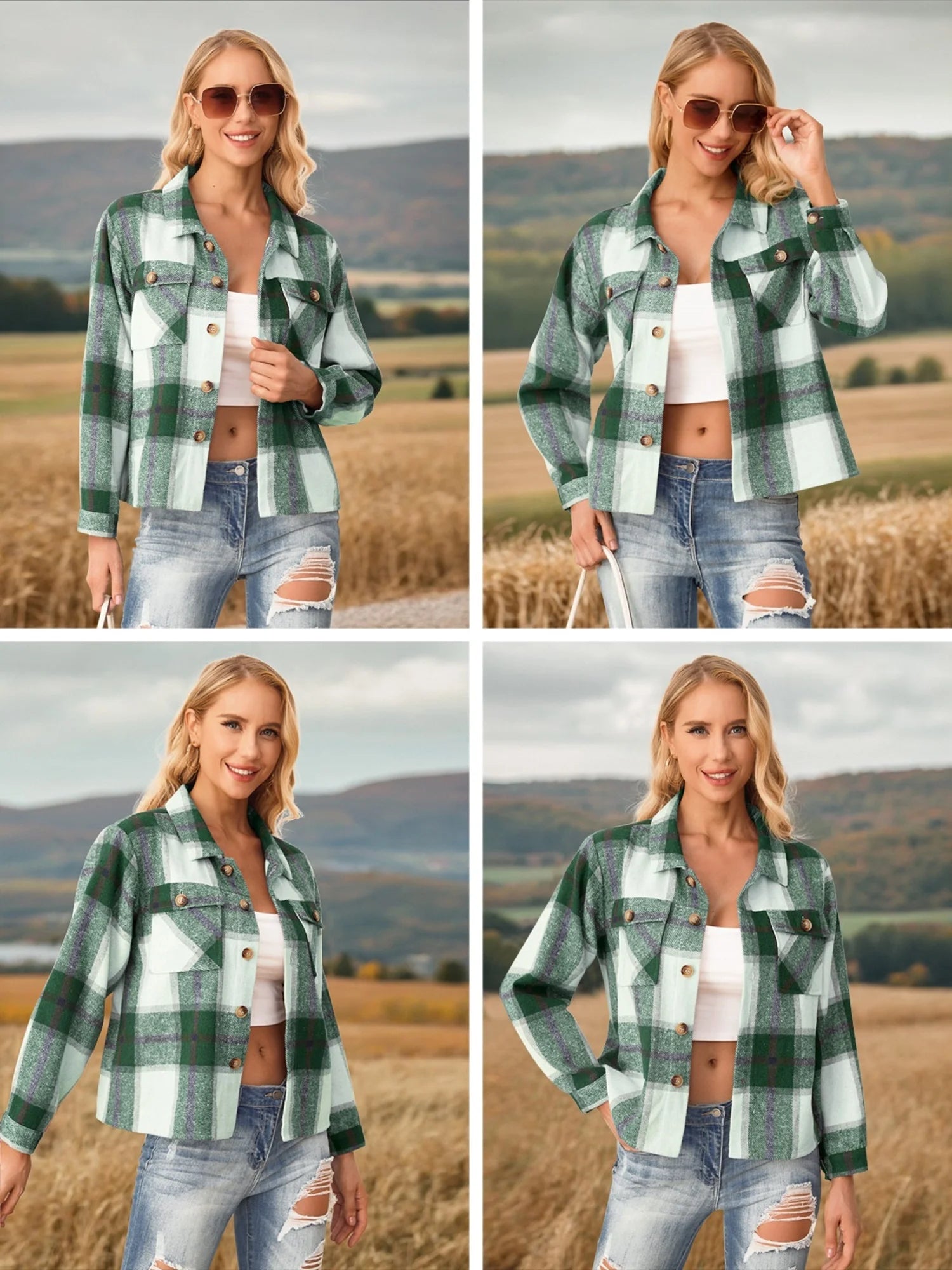 Women's Plaid Flannel Shacket - Long Sleeve Button-Down Jacket for Trendy Fall Outfits