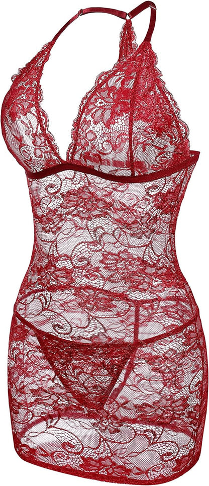 Gladiolus Women's Lace Chemise Sleepwear - Elegant Bodycon Teddy Dress Available in Sizes S-XXL