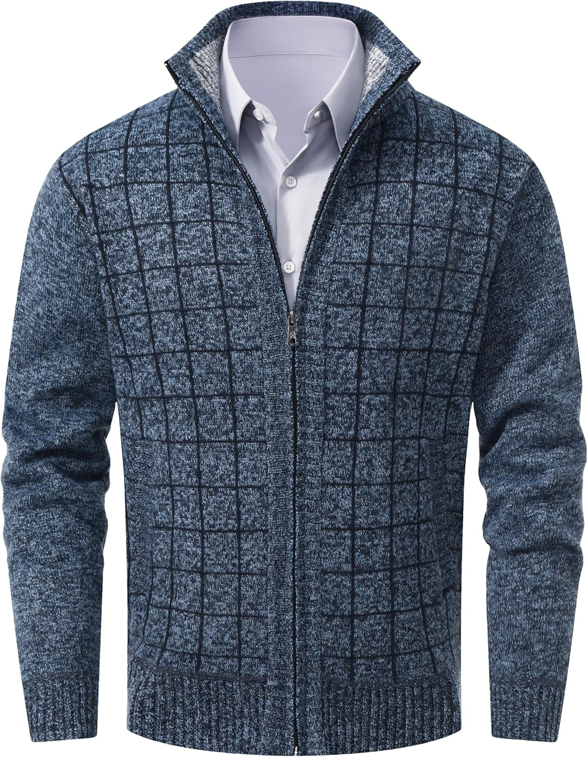 Men's Casual Full-Zip Knitted Cardigan Sweater with Pockets by Vtuaol