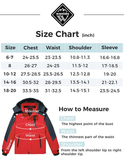 Boys' Waterproof Recycled Winter Ski Jacket - Red, Size 8