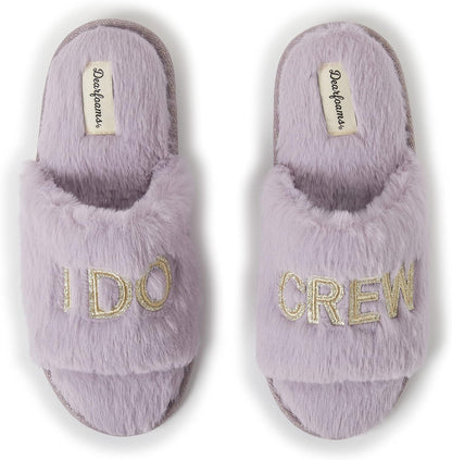 Dearfoams Women's Bridal Slippers from the I Do Crew Collection for Weddings and Bachelorette Celebrations