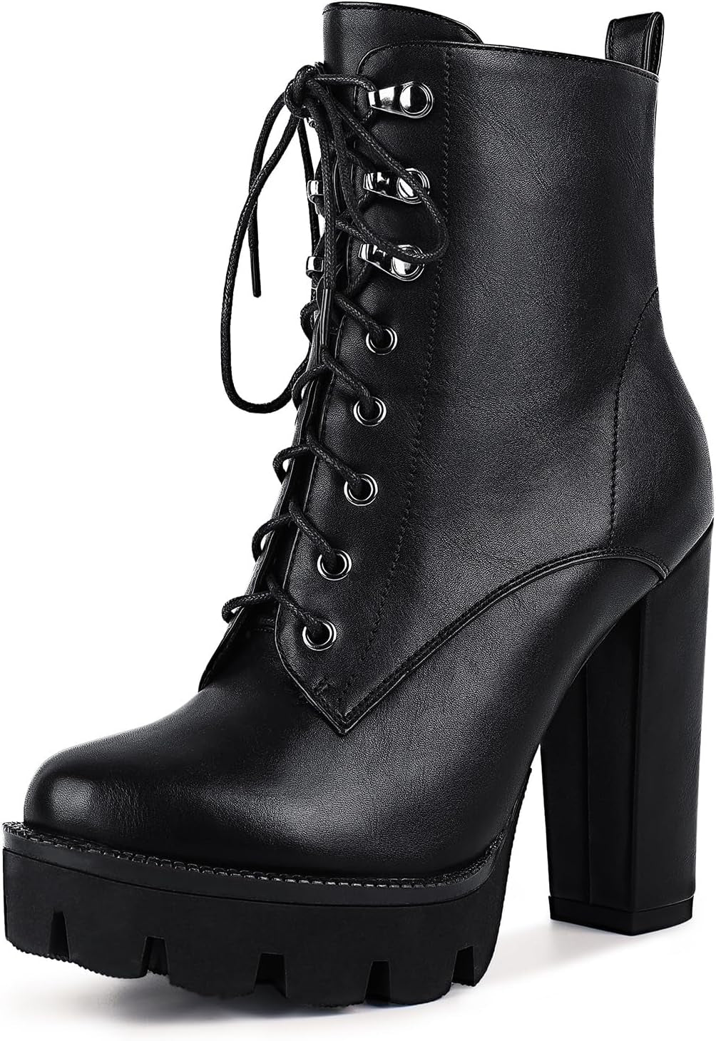 Wetkiss Women's Lace-Up Chunky Heeled Platform Combat Boots