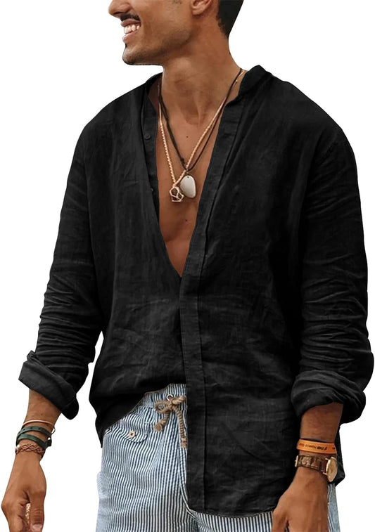 Men's Lightweight Linen Button-Up Shirt - Perfect Casual Summer Top