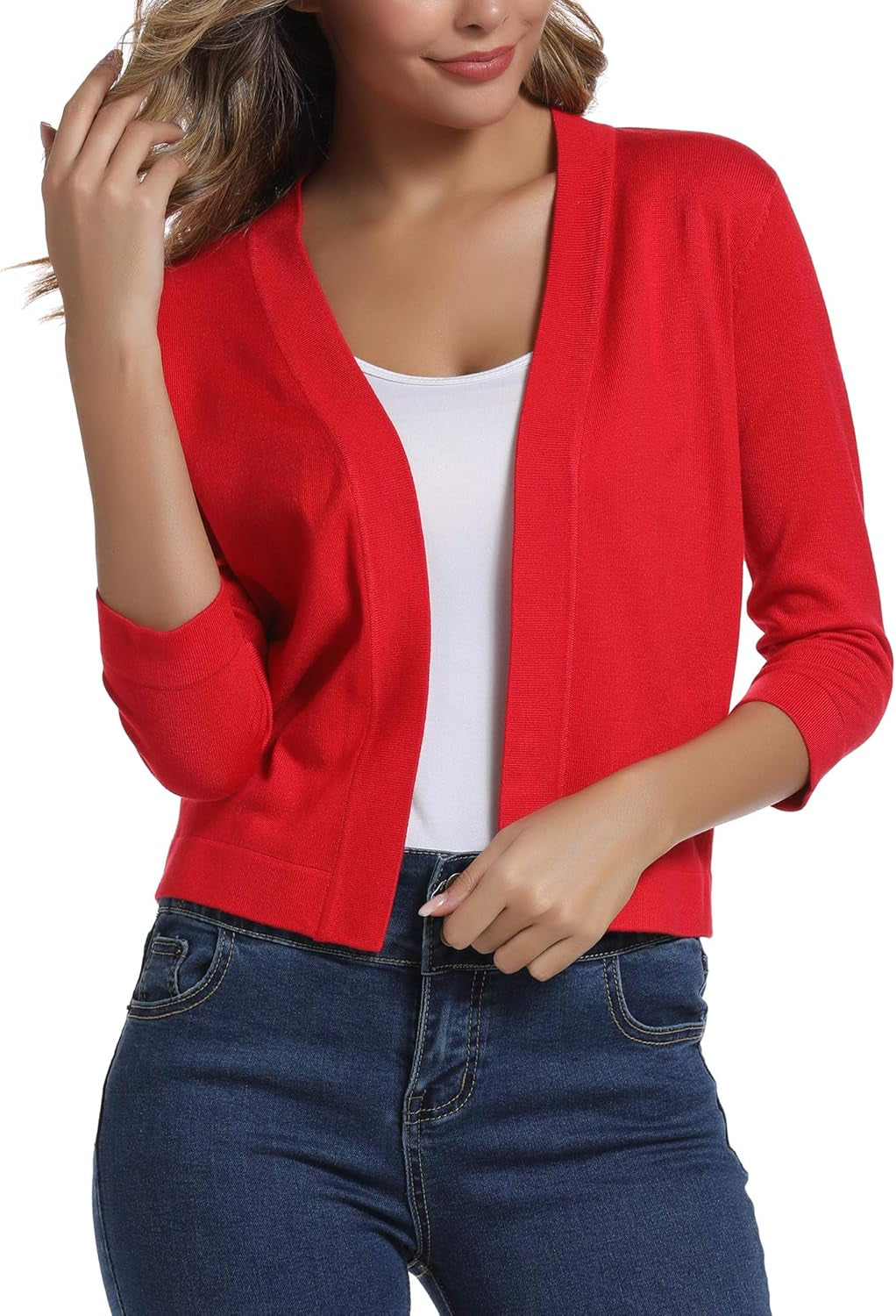 Urban Coco Women's Sophisticated 3/4 Sleeve Cropped Cardigan Sweater Shrug
