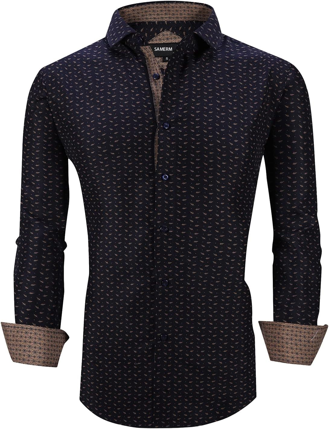 Stylish SAMERM Men's Printed Dress Shirt - Easy Care Regular Fit Long Sleeve Casual Button-Down (Print14, M)