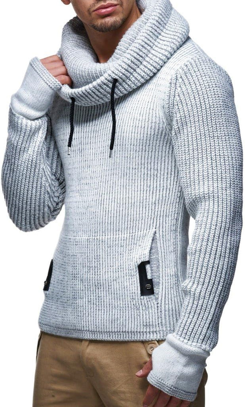 Leif Nelson Men's Slim Fit Knitted Pullover with Shawl Collar - Long-Sleeve Basic Sweatshirt