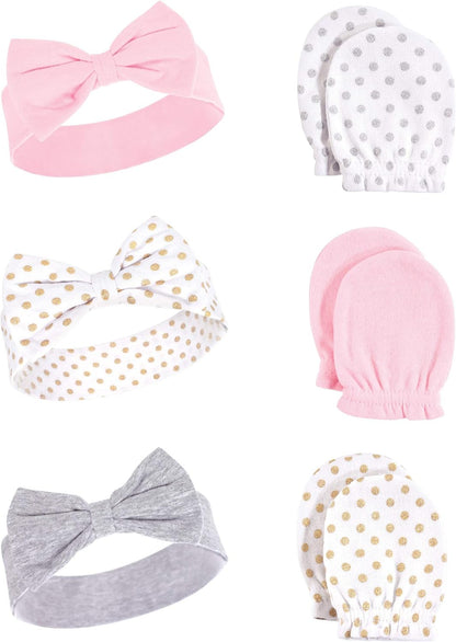 Adorable Hudson Baby Girls' Cotton Headband and Scratch Mitten Set for Ultimate Comfort and Style