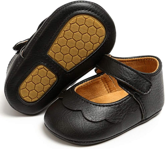 LAFEGEN Adorable Infant Girls' Mary Jane Flats with Bow Knot - Non-Slip Soft Sole PU Leather First Walker Dress Shoes