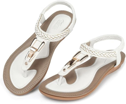 SHIBEVER Women's Elegant Summer Sandals: Comfortable Flat Bohemian T-Strap Casual Footwear