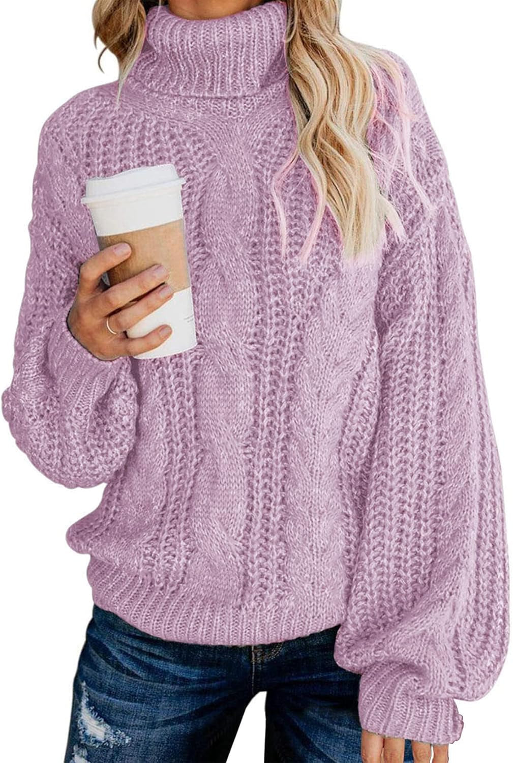 Chic Oversized Balloon Sleeve Turtleneck Sweater - Winter Pullover Outerwear