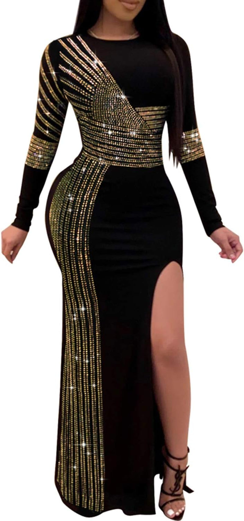 Sophisticated Long Sleeve Birthday Dress with Diamond Accents for Evening Events and Celebrations