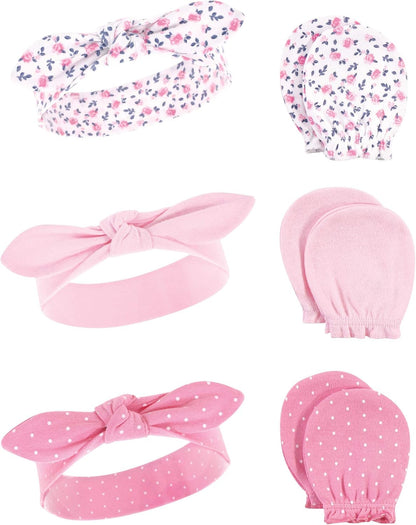 Adorable Hudson Baby Girls' Cotton Headband and Scratch Mitten Set for Ultimate Comfort and Style