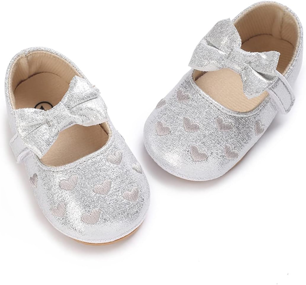 LAFEGEN Adorable Infant Girls' Mary Jane Flats with Bow Knot - Non-Slip Soft Sole PU Leather First Walker Dress Shoes