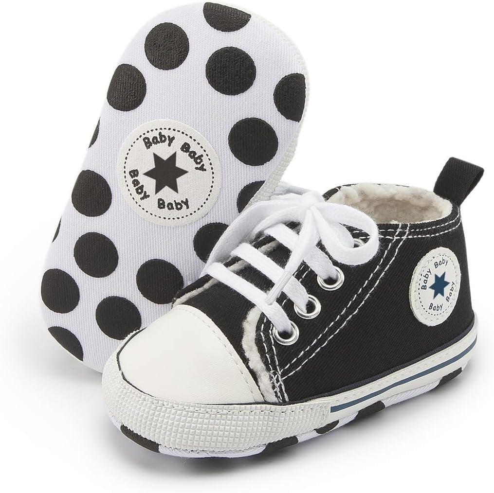 KIDSUN Unisex High Top Sneakers for Infants - Soft, Anti-Slip Canvas Denim First Walkers for Little Feet