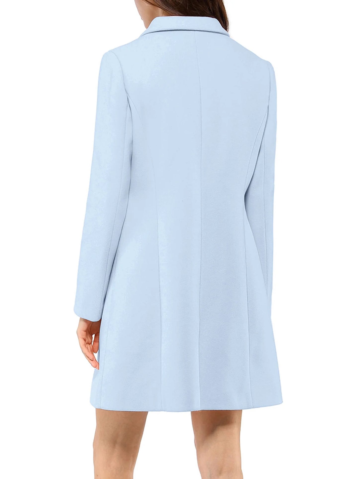 Women's Notched Lapel Long Sleeve Single Breasted Peacoat in Light Blue for Fall and Winter