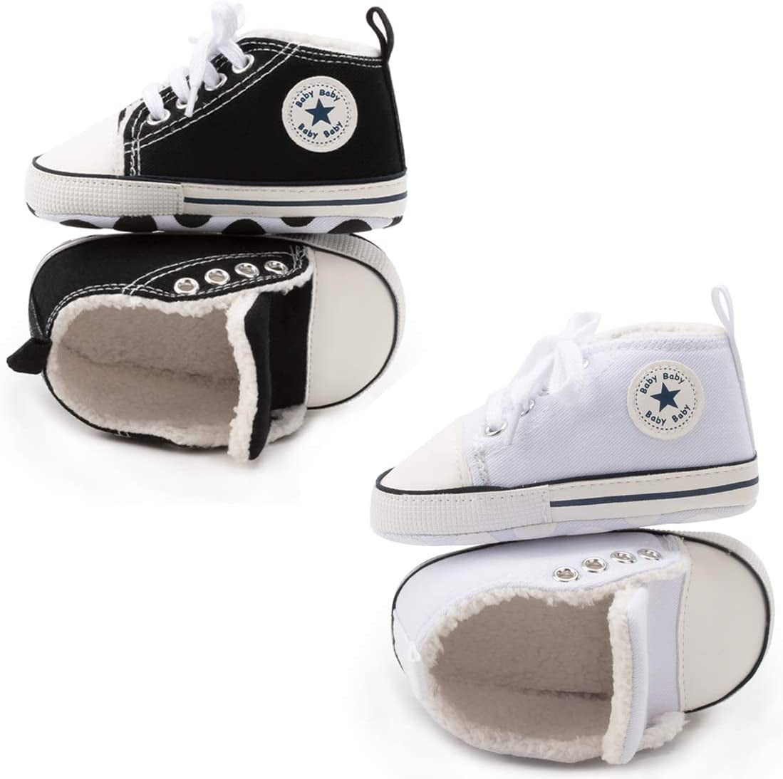 KIDSUN Unisex High Top Sneakers for Infants - Soft, Anti-Slip Canvas Denim First Walkers for Little Feet