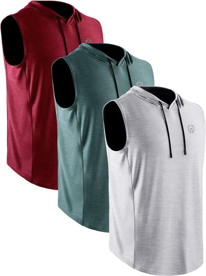 NELEUS Men's 3-Pack Hooded Athletic Tank Tops - Perfect for Muscle Workouts, Red/Light Green/Light Grey, Available in US 2XL & EU 3XL