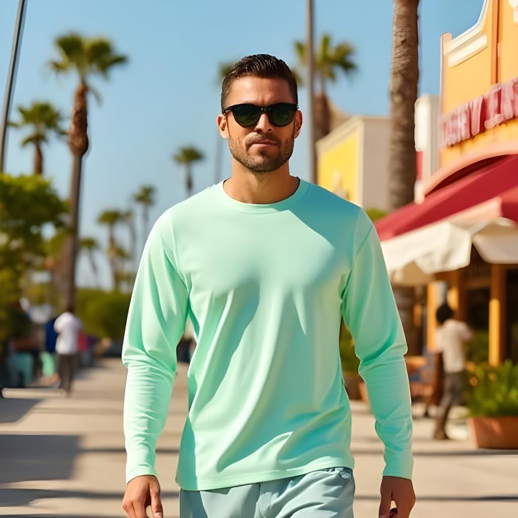 INGEAR Men's Long Sleeve Swim Shirts with UPF 50+ Sun Protection and Rash Guard Features