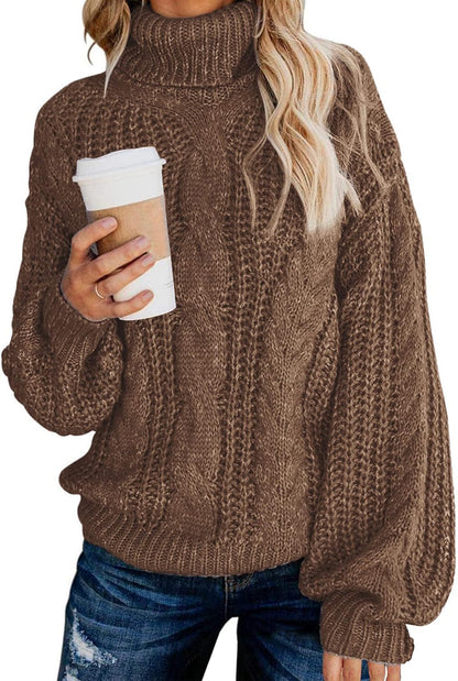 Chic Oversized Balloon Sleeve Turtleneck Sweater - Winter Pullover Outerwear