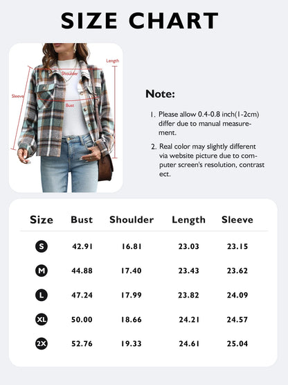 Women's Plaid Flannel Shacket - Long Sleeve Button-Down Jacket for Trendy Fall Outfits