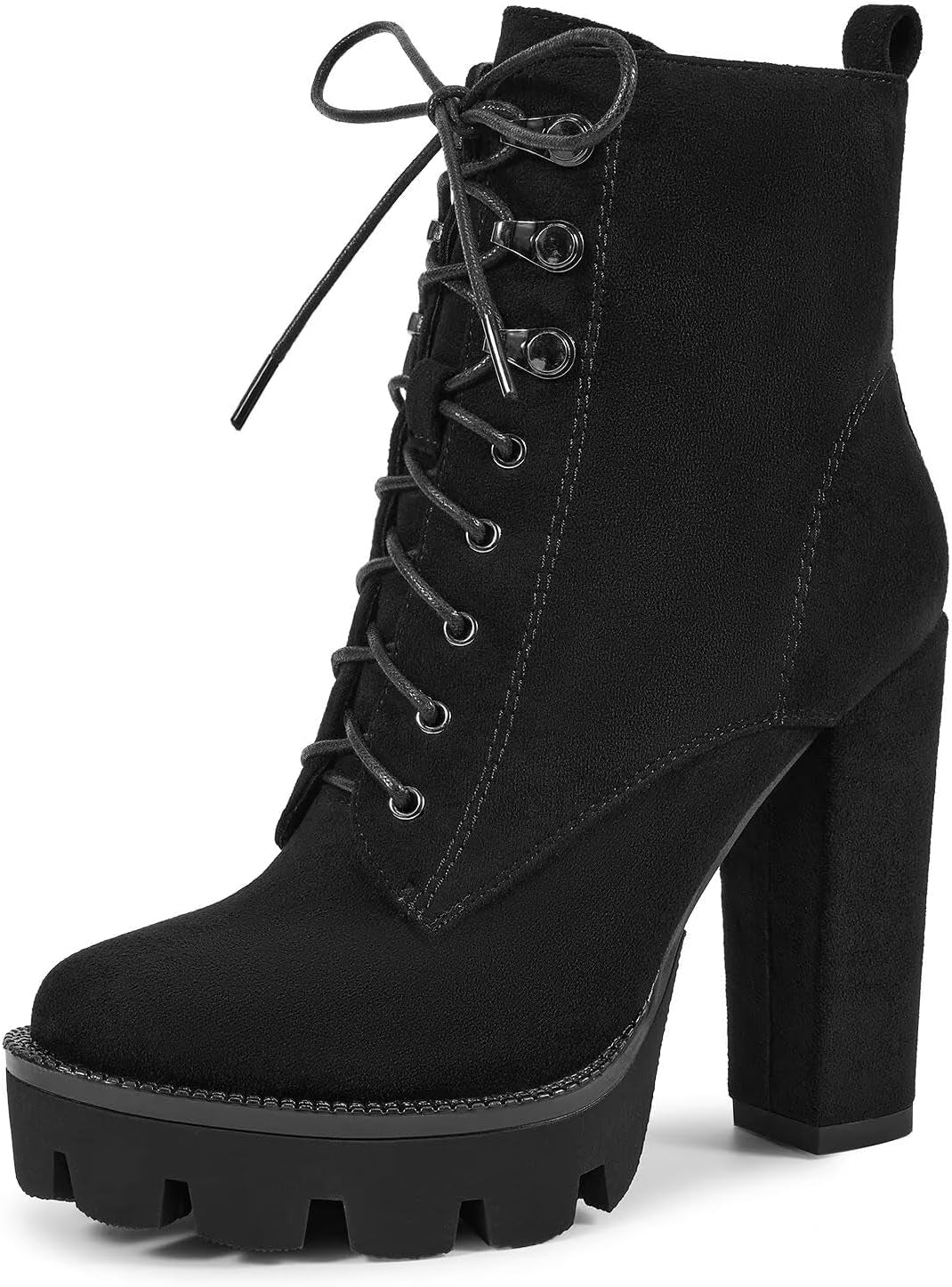 Wetkiss Women's Lace-Up Chunky Heeled Platform Combat Boots