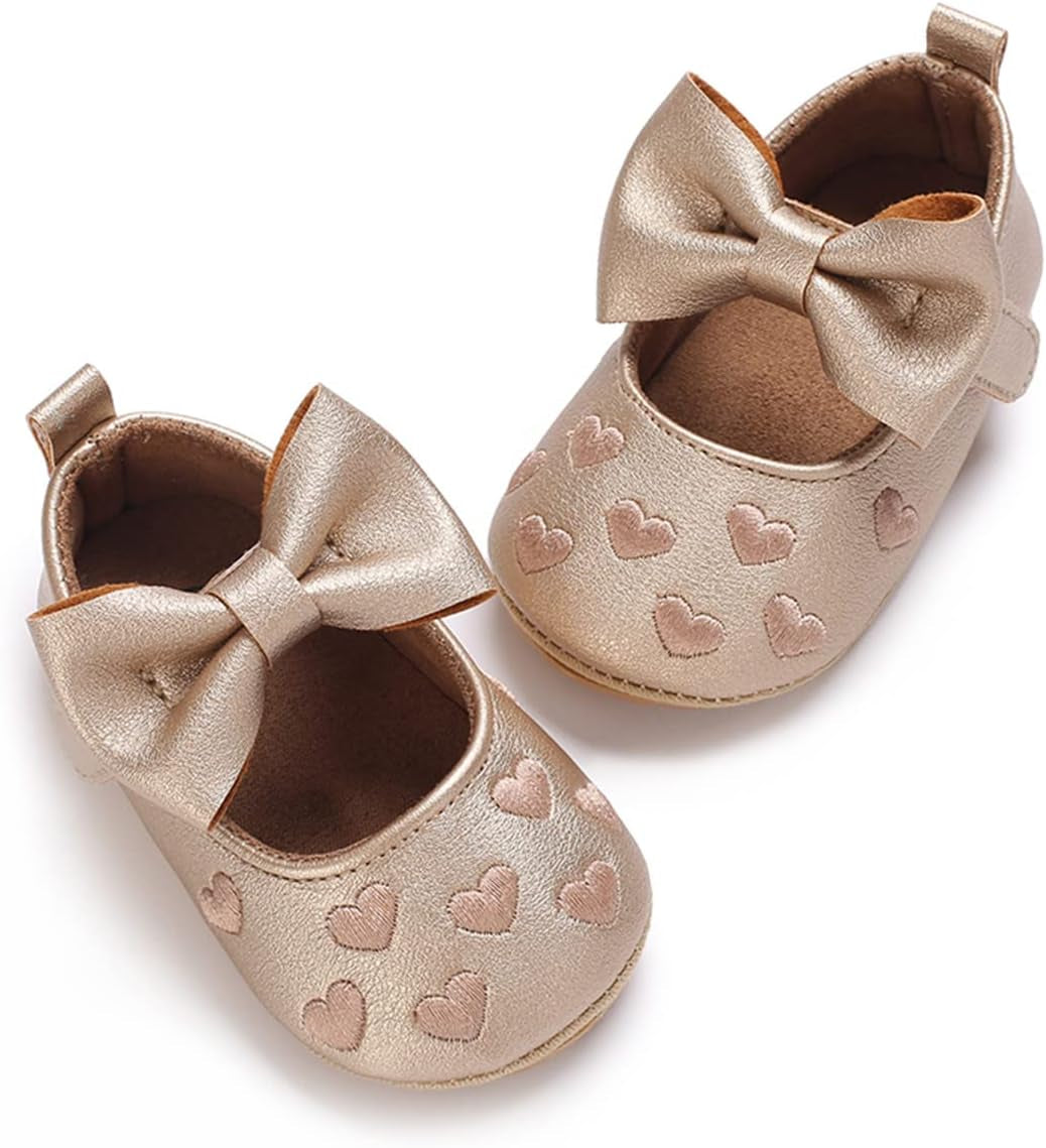 LAFEGEN Adorable Infant Girls' Mary Jane Flats with Bow Knot - Non-Slip Soft Sole PU Leather First Walker Dress Shoes