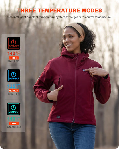 Women's Heated Soft Shell Jacket with 12V Battery Pack - Waterproof Winter Outdoor Coat