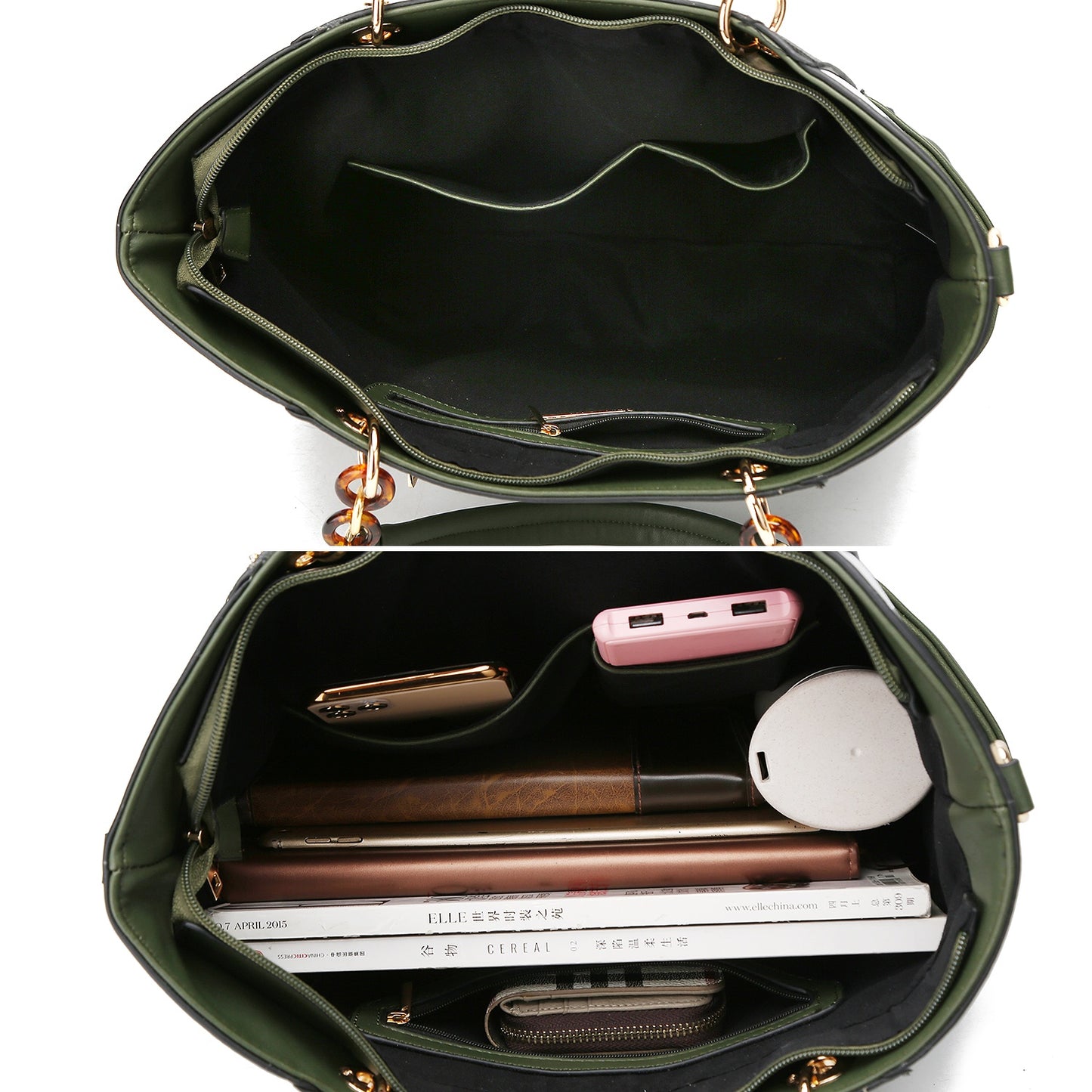 Bonita Checker Vegan Leather Tote Bag & Wristlet Wallet Set - Stylish Cognac Handbag by Mia K.