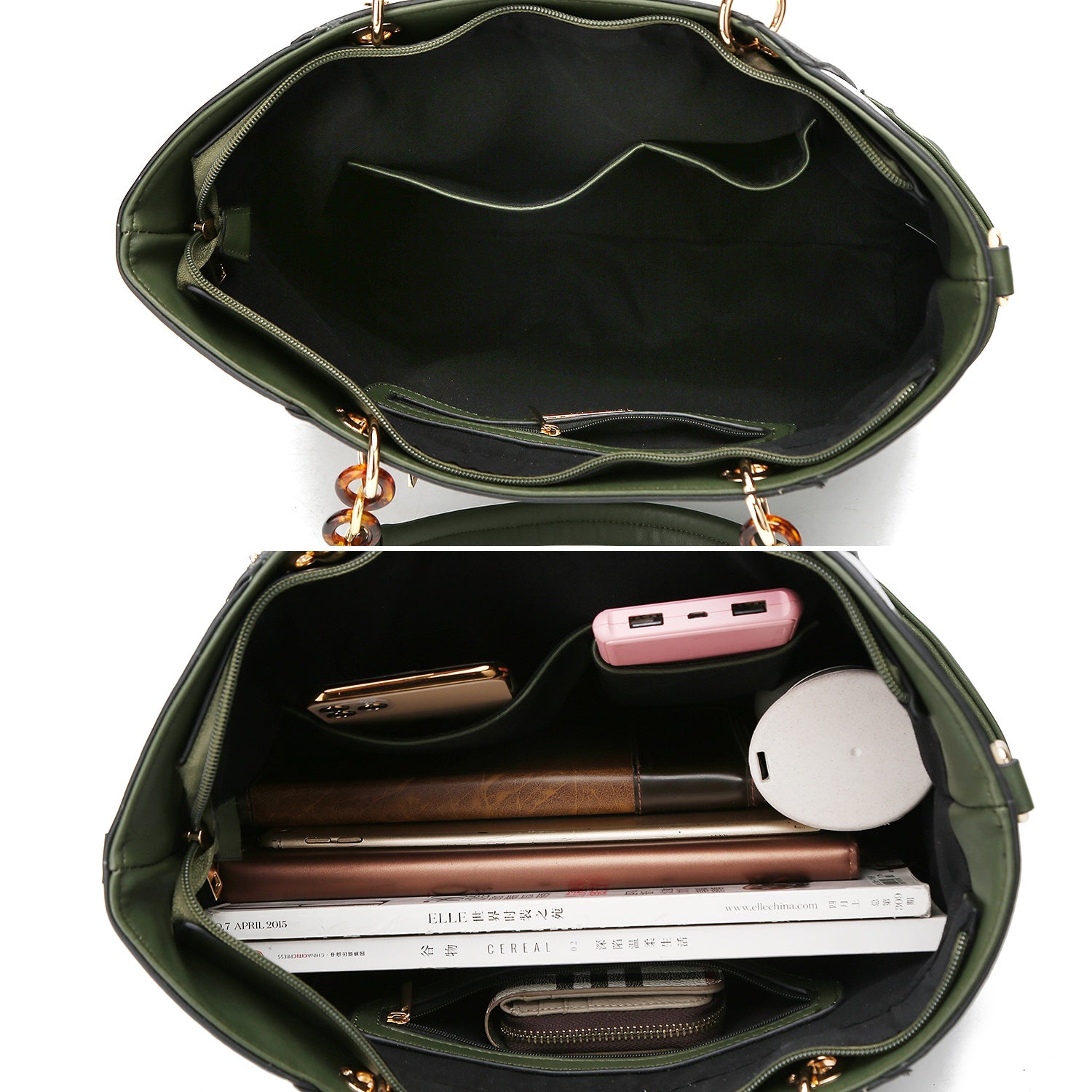 Bonita Checker Vegan Leather Tote Bag & Wristlet Wallet Set - Stylish Cognac Handbag by Mia K.