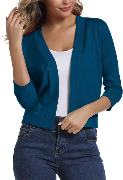 Urban Coco Women's Sophisticated 3/4 Sleeve Cropped Cardigan Sweater Shrug