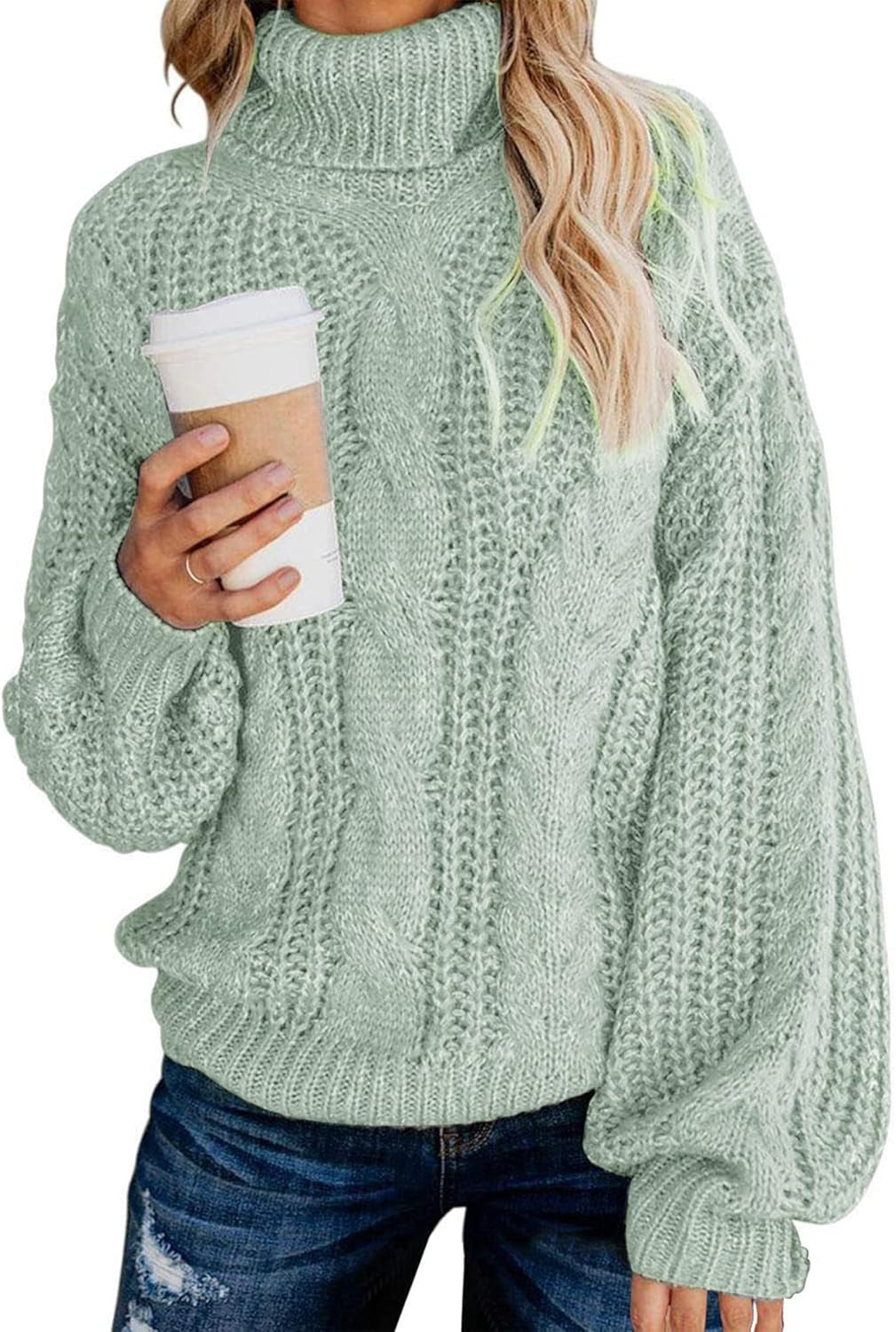 Chic Oversized Balloon Sleeve Turtleneck Sweater - Winter Pullover Outerwear