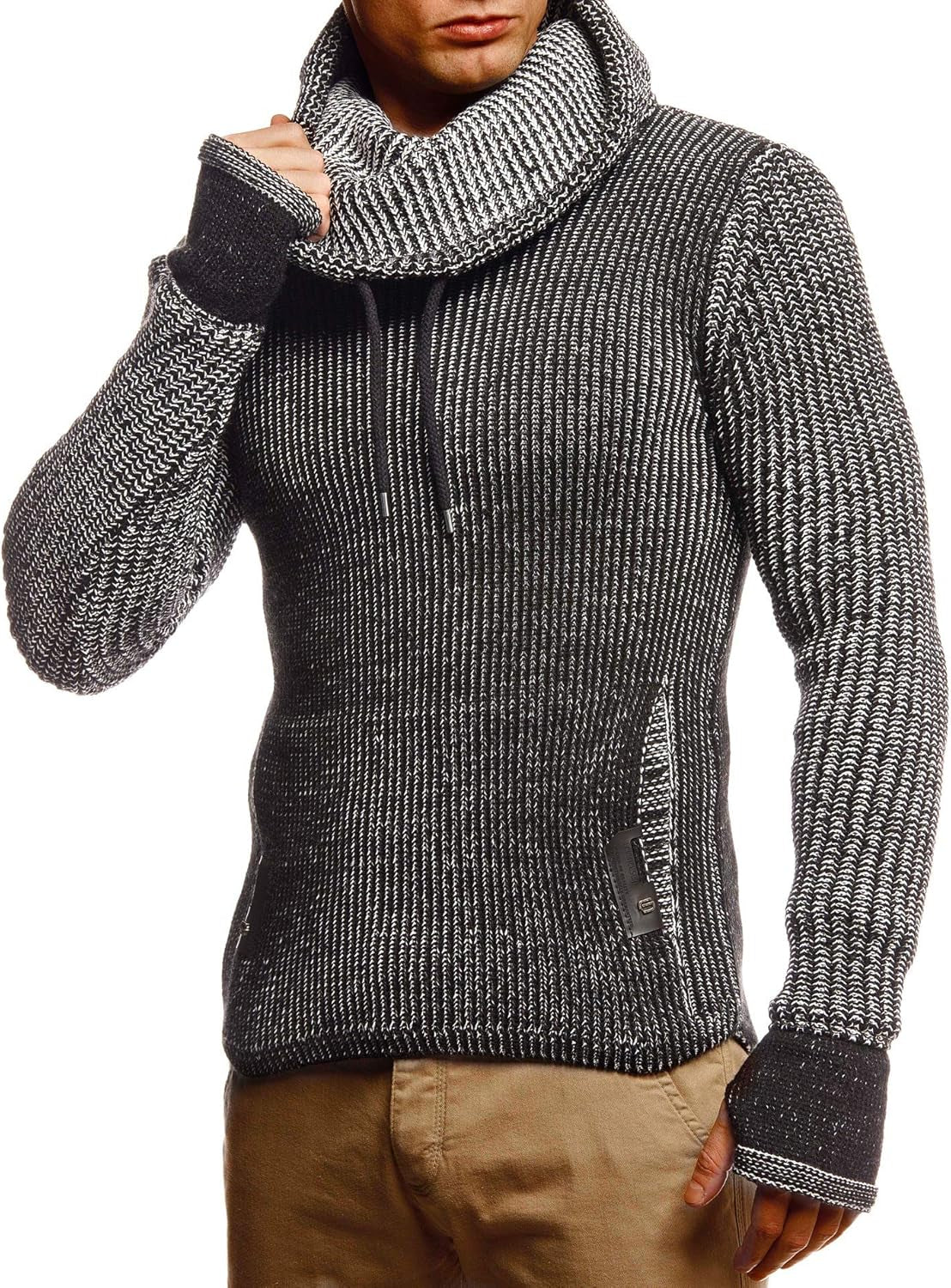 Leif Nelson Men's Slim Fit Knitted Pullover with Shawl Collar - Long-Sleeve Basic Sweatshirt