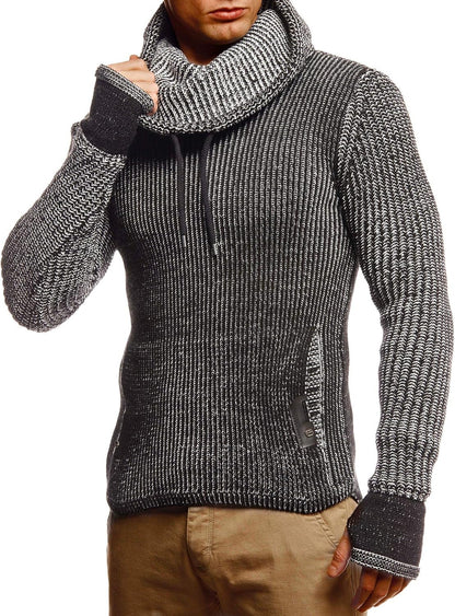 Leif Nelson Men's Slim Fit Knitted Pullover with Shawl Collar - Long-Sleeve Basic Sweatshirt