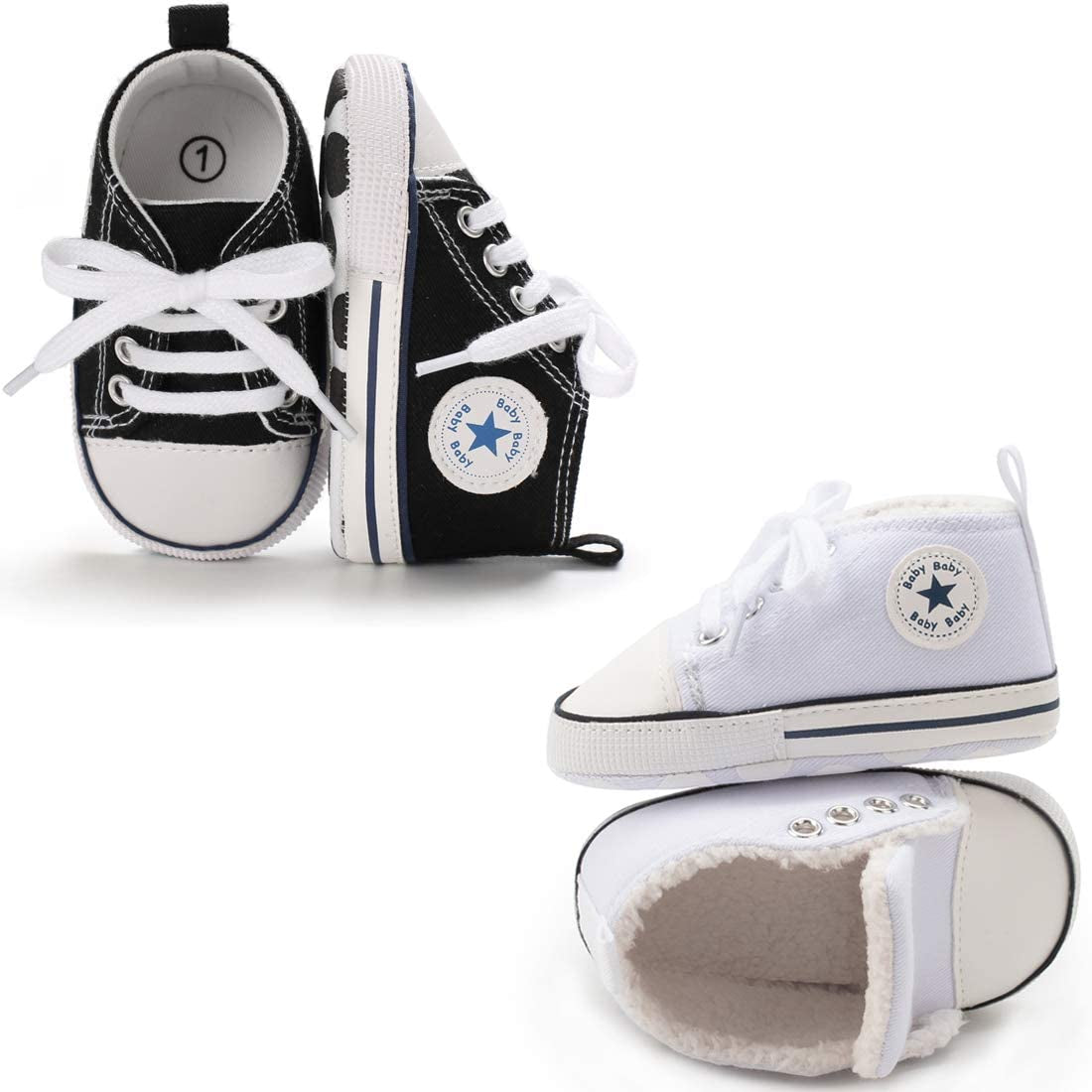 KIDSUN Unisex High Top Sneakers for Infants - Soft, Anti-Slip Canvas Denim First Walkers for Little Feet
