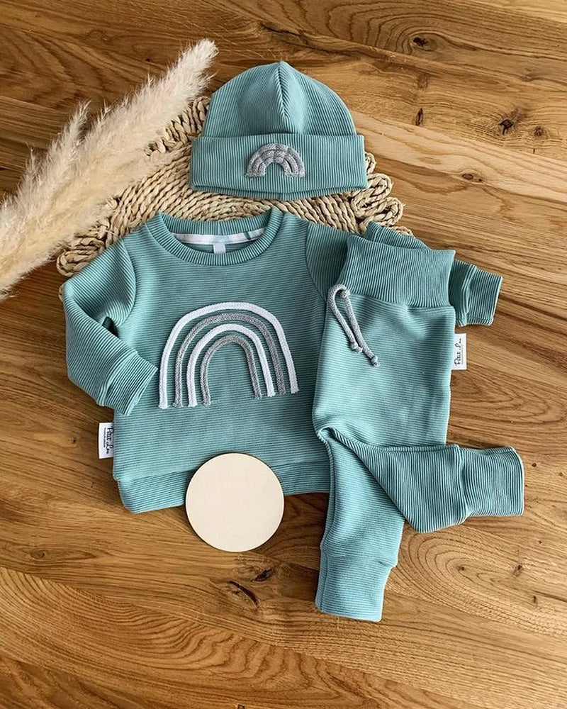 Autumn 2-Piece Cotton Outfit Set for Newborns - Rainbow Top and Pants for Boys and Girls