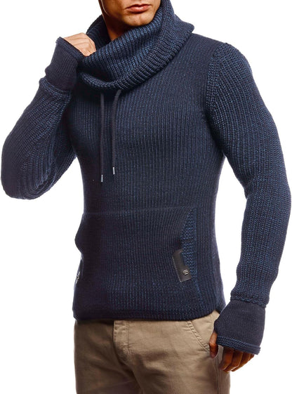 Leif Nelson Men's Slim Fit Knitted Pullover with Shawl Collar - Long-Sleeve Basic Sweatshirt