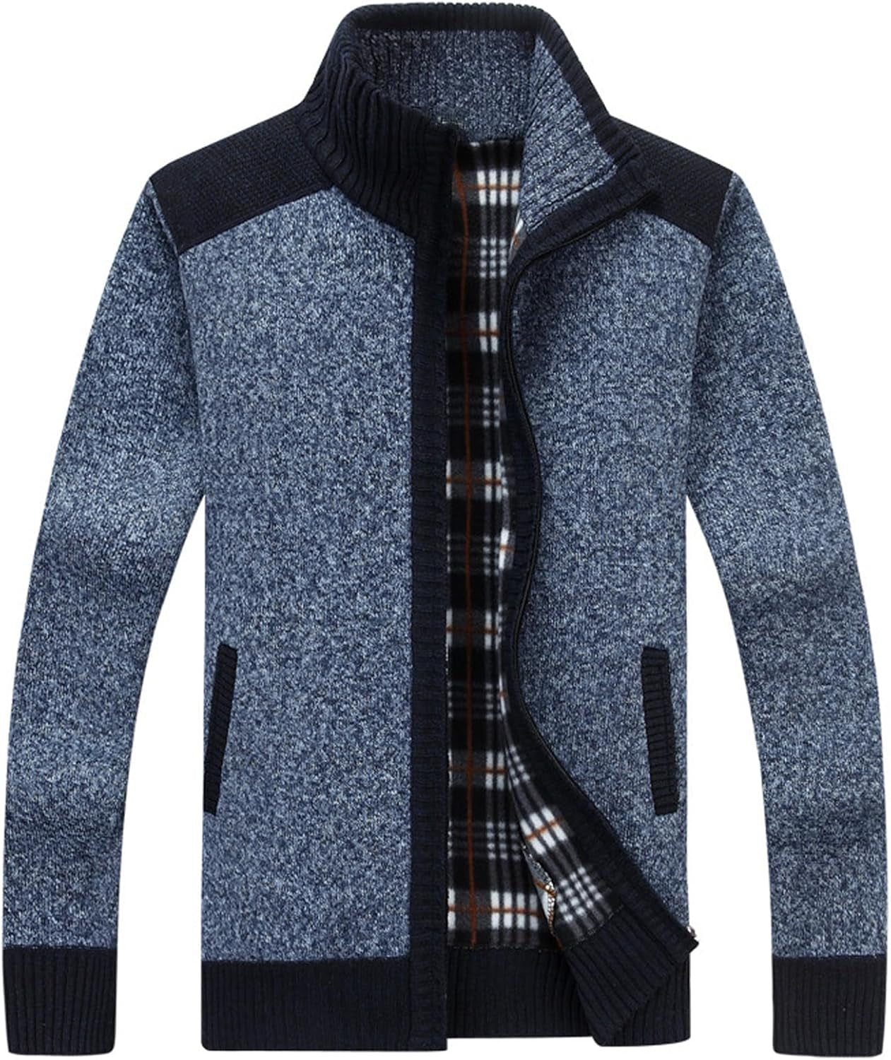 Xinyangni Men's Slim Fit Thick Knitted Cardigan with Full Zip and Pockets