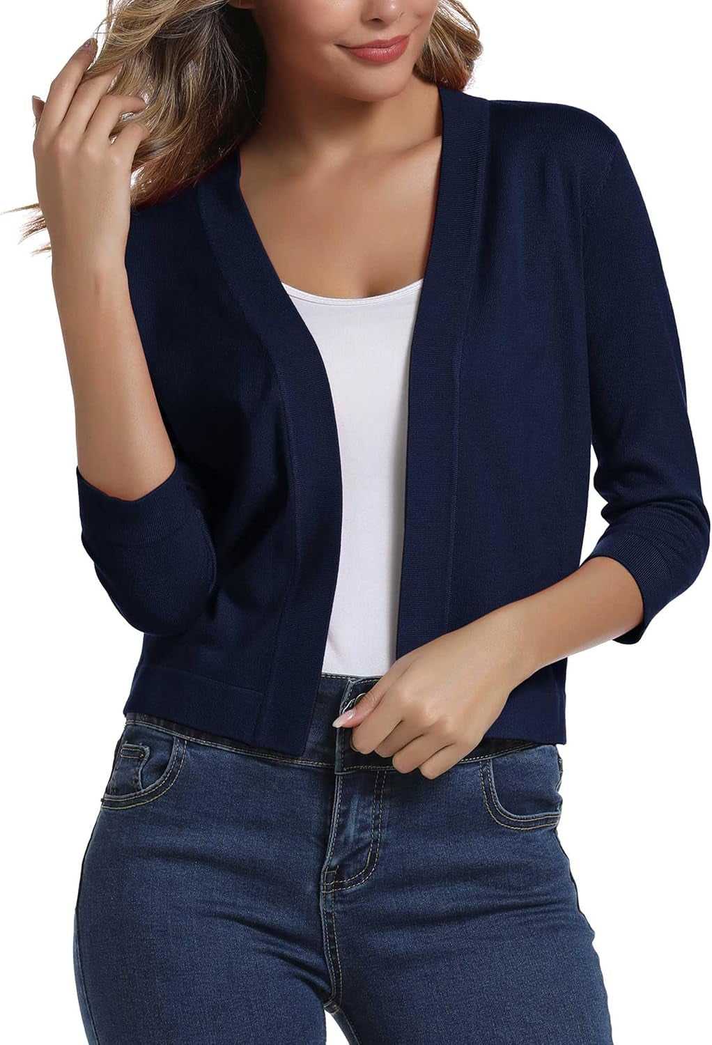 Urban Coco Women's Sophisticated 3/4 Sleeve Cropped Cardigan Sweater Shrug