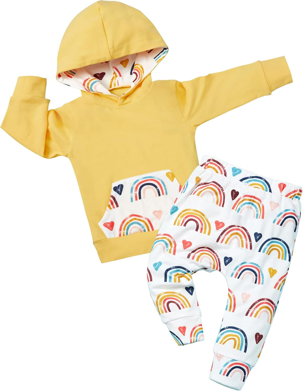 Adorable KANGKANG Newborn Baby Girl 2PC Outfit Set - Cute Hoodie & Rainbow Pants for Infants 0-6 Months