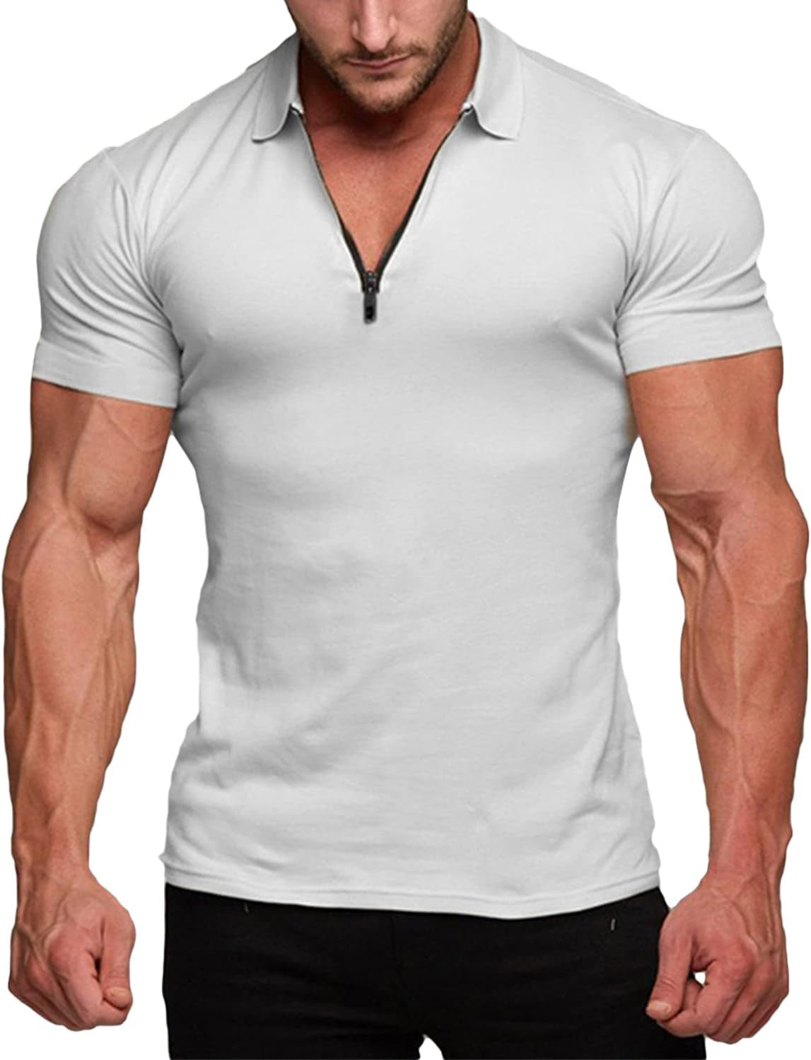 Men's Muscle Fit Polo Shirt - Casual Short Sleeve Workout Tee for Bodybuilding - White, XX-Large