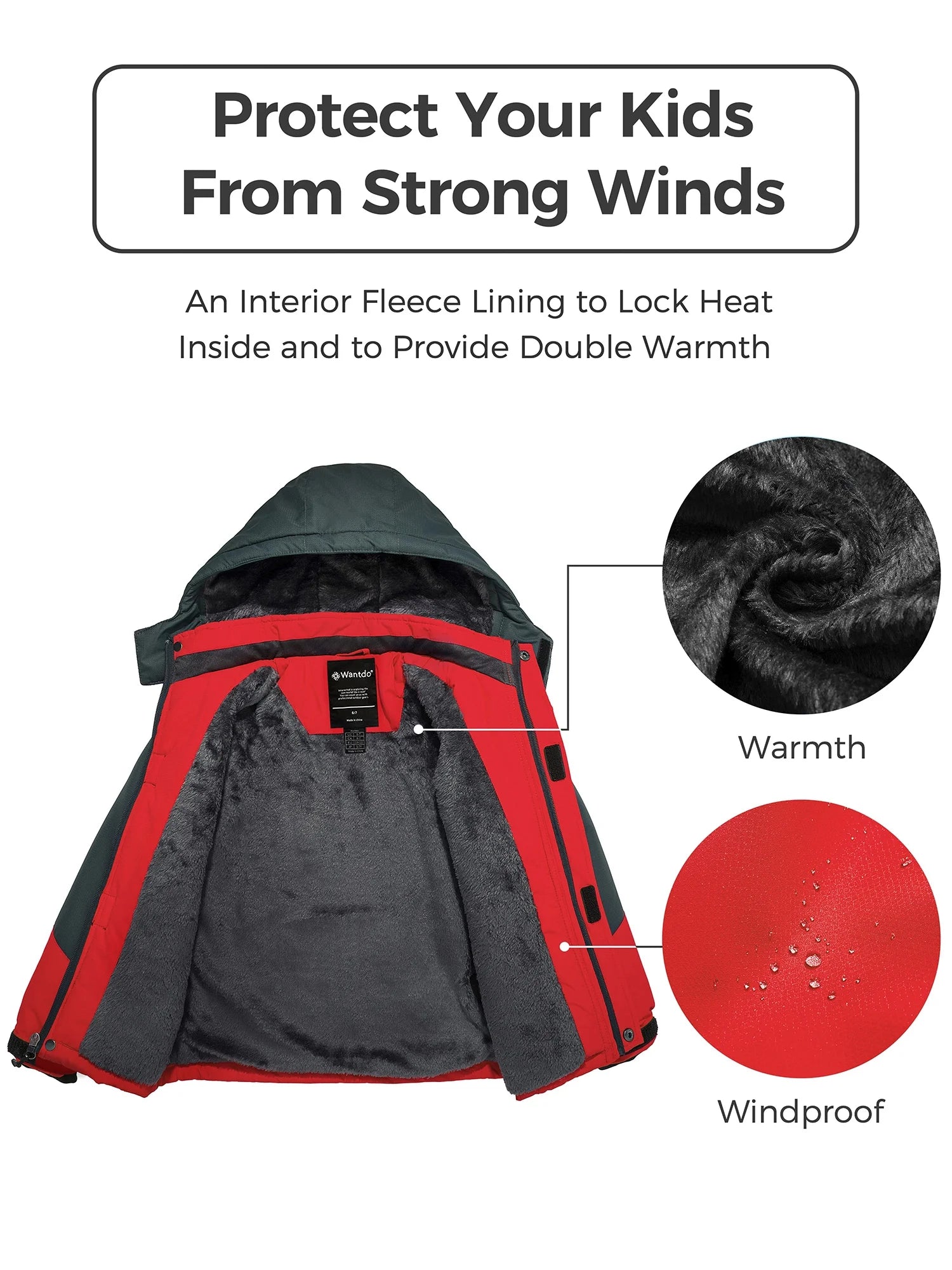 Boys' Waterproof Recycled Winter Ski Jacket - Red, Size 8
